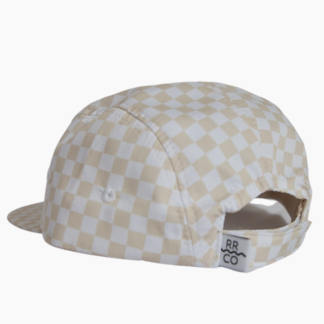 Cotton Five-Panel Hat in Cream Check